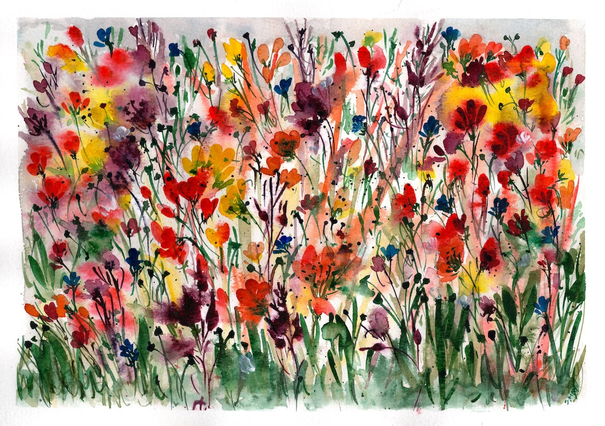 Wild Flower Watercolour Meadow - Giclee Art Print - Limited Edition