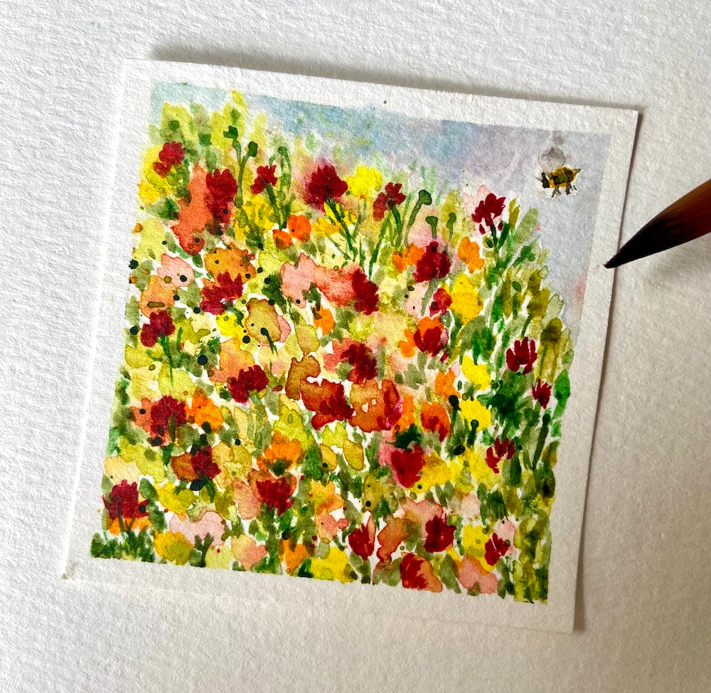 Mini Flower Watercolour Artwork - gold frame