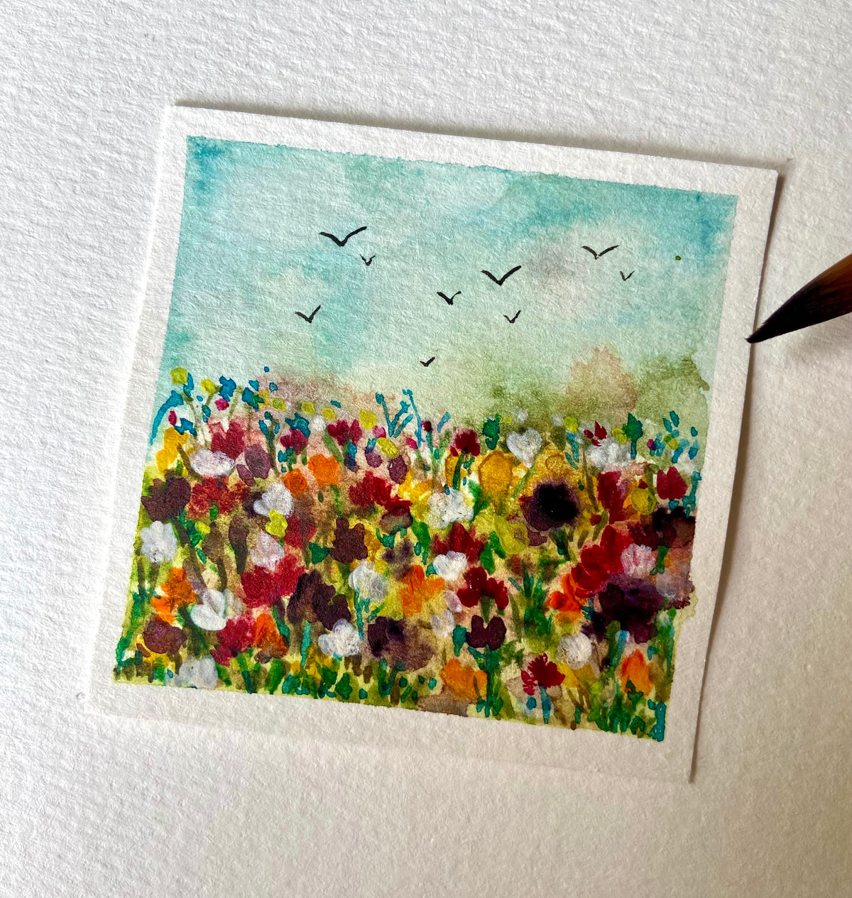 Mini Flower Watercolour Artwork - gold frame