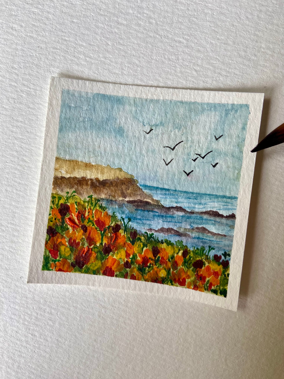 Mini Flower Watercolour Artwork - gold frame